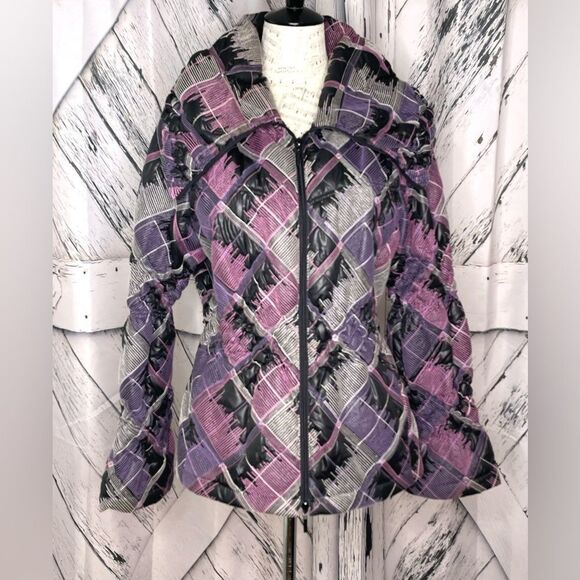 Samuel Dong Puffer Jacket w/Abstract Embroidered Lines Size L - Picture 1 of 9